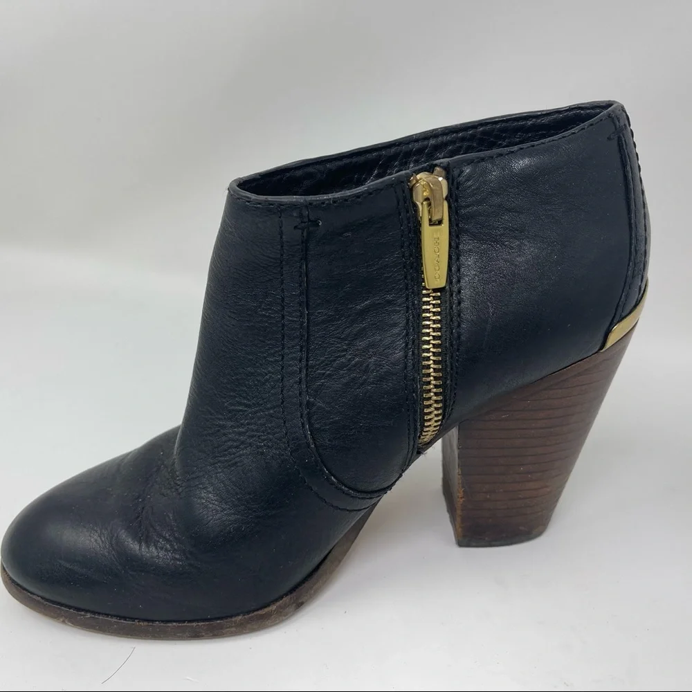 Coach 4” Block Heel Bootie Black Leather Boots bootie Size 7 Hattie wear on heel_3